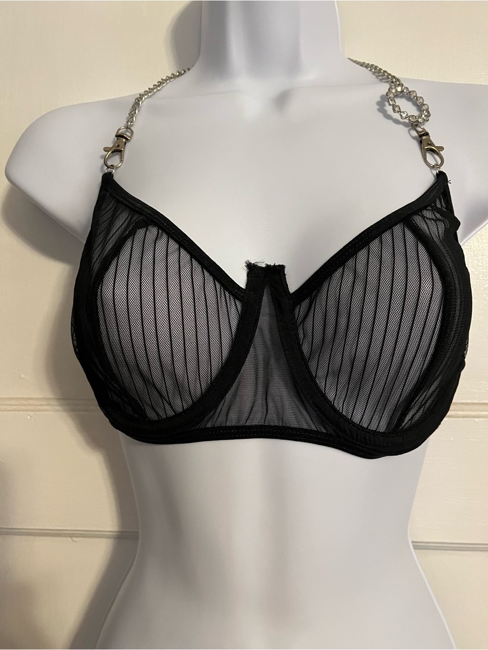 Sheer Black Underwire Bra with Chain Straps
